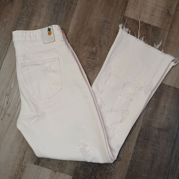 Zara Premiun Crafted Denim, Women's Sz 2 Cropped,Distressed,Bootcut White Jeans - Picture 10 of 12